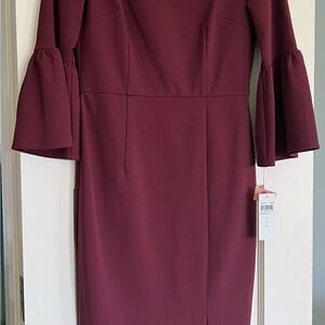 Elegant Burgundy Bell Sleeve Dress